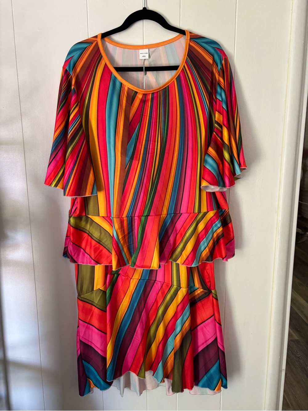 Vibrant 2 piece Multicolor Striped Ruffled